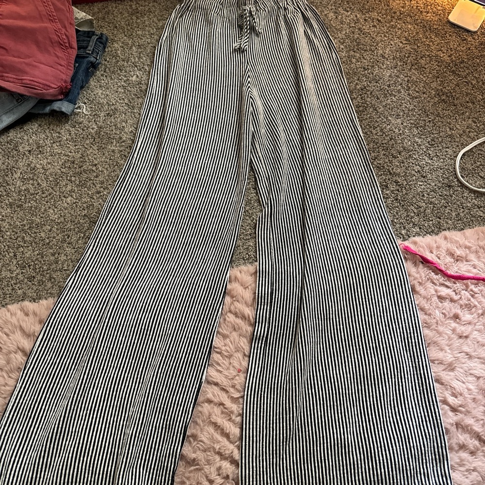 Black and White Striped Wide-Leg Pants